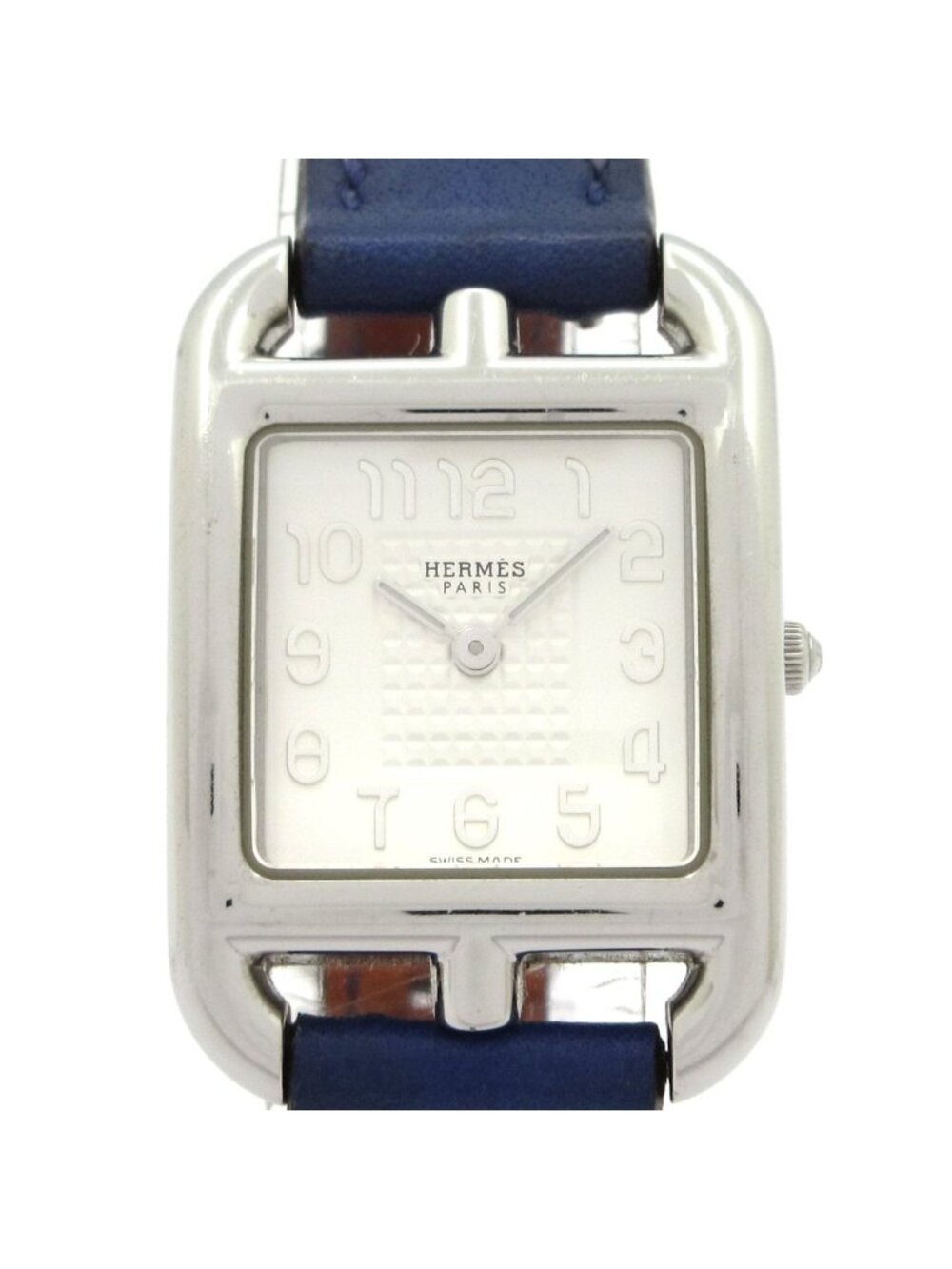 Hermes Watch Cape Cod Leather Strap SS Silver White